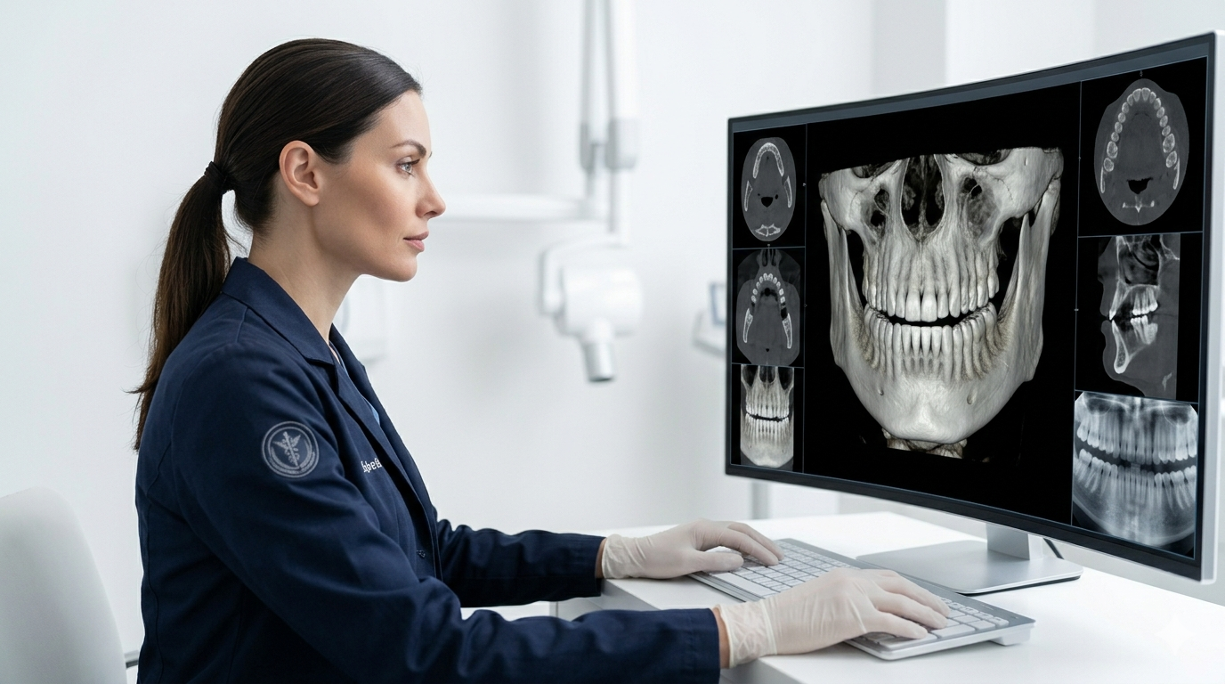 Dr. Manasi Kajale Salunke reviewing a dental scan